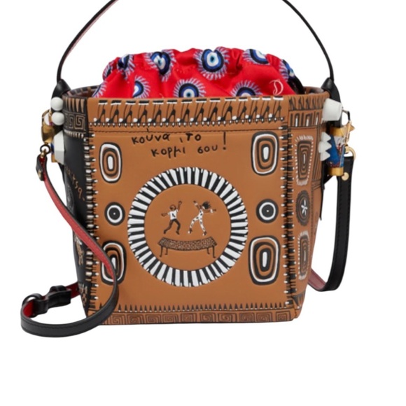 CHRISTIAN LOUBOUTIN Greekaba Mini Embossed Antique Bucket Bag In Multi/Black. - Picture 1 of 16